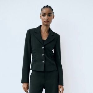 Zara NWT Wool Blend Lapel Collar Tailored Blazer in Bottle Green